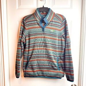 Ladies LL Bean Multi Color Stripe Sweater Fleece Pullover Size Large